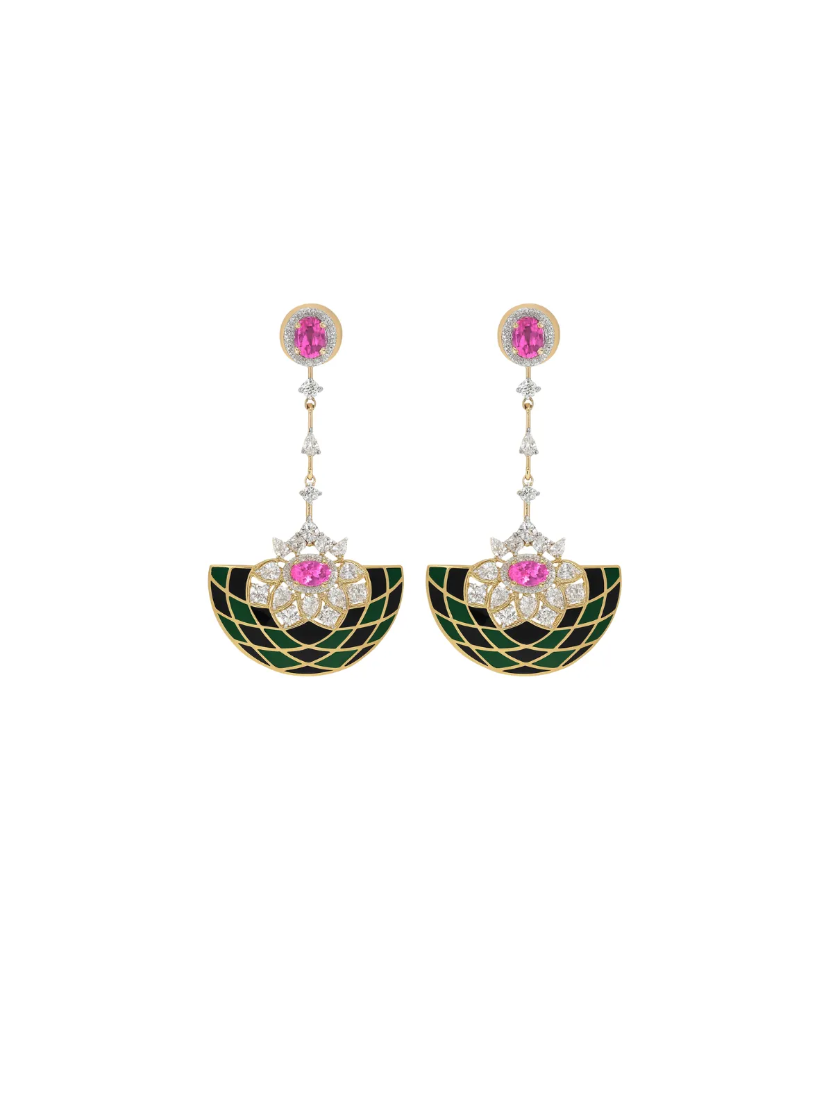 3.06ct Diamond 14K Gold Enamel Statement Dangle Drop Earring sold by Wish Fine Jewelry