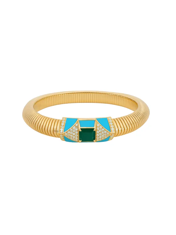 Diamond Emerald 18K Italian Gold Bangle Bracelet sold by Wish Fine Jewelry