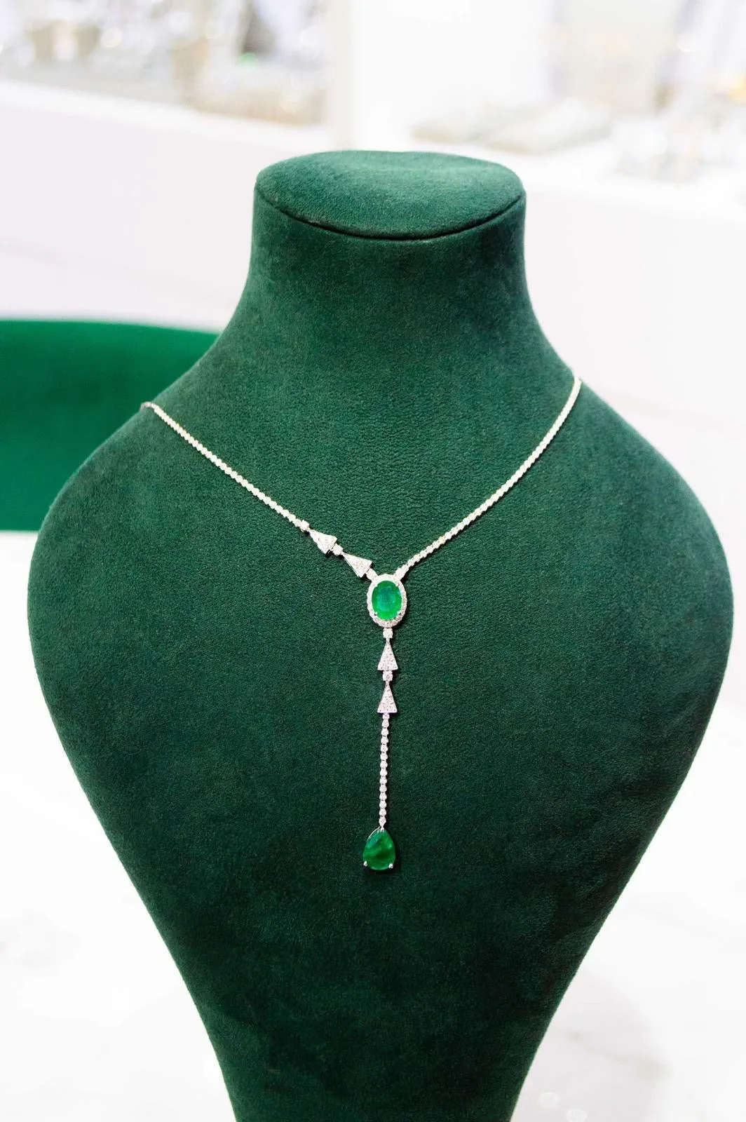 5.30ct Diamond Emerald 18K Gold Lariat Drop Necklace sold by Wish Fine Jewelry product image thumbnail 2