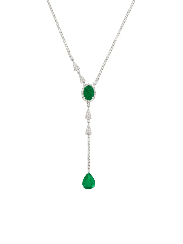 5.30ct Diamond Emerald 18K Gold Lariat Drop Necklace sold by Wish Fine Jewelry