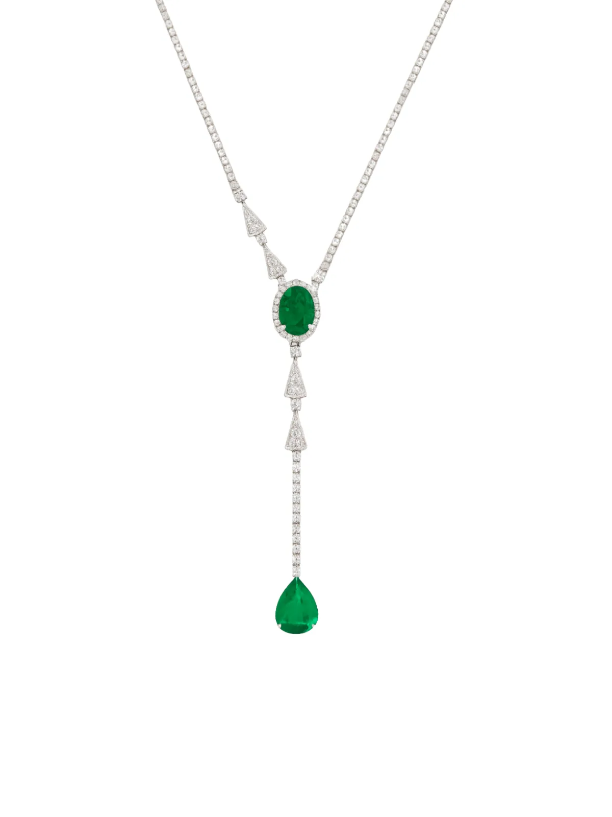 5.30ct Diamond Emerald 18K Gold Lariat Drop Necklace sold by Wish Fine Jewelry