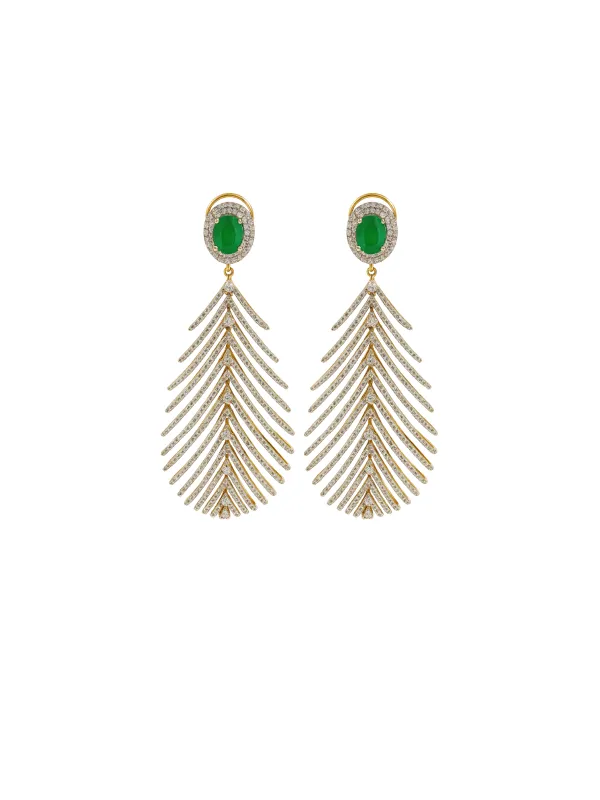 5.32ct Diamond Emerald 14K Gold Feather Earrings sold by Wish Fine Jewelry
