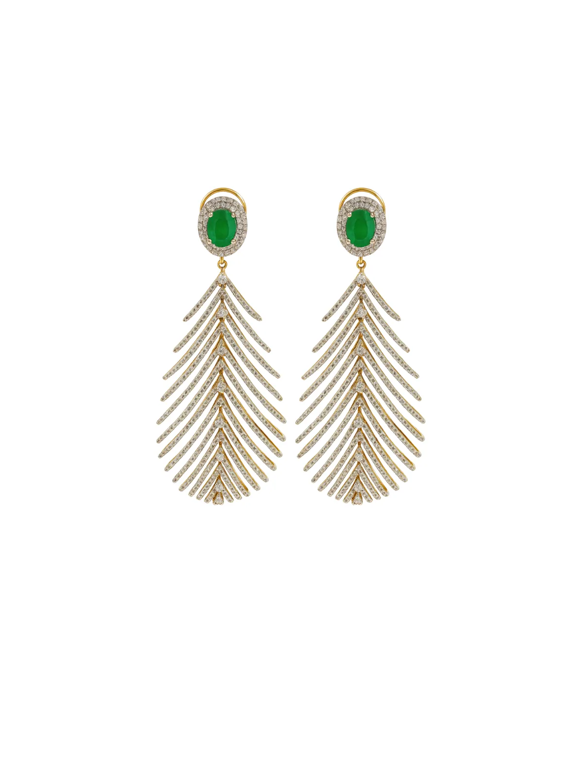 5.32ct Diamond Emerald 14K Gold Feather Earrings sold by Wish Fine Jewelry