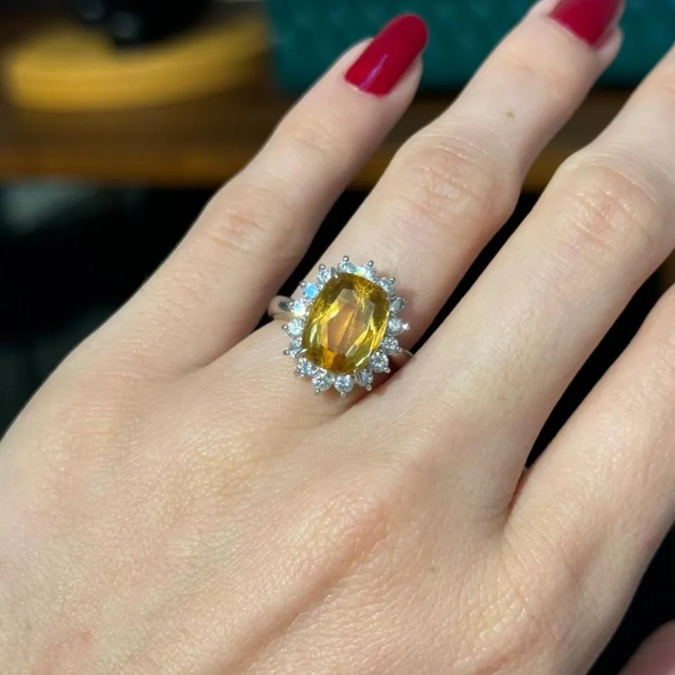 4.93ct Citrine Diamond Platinum Halo Ring sold by Wish Fine Jewelry product image thumbnail 3