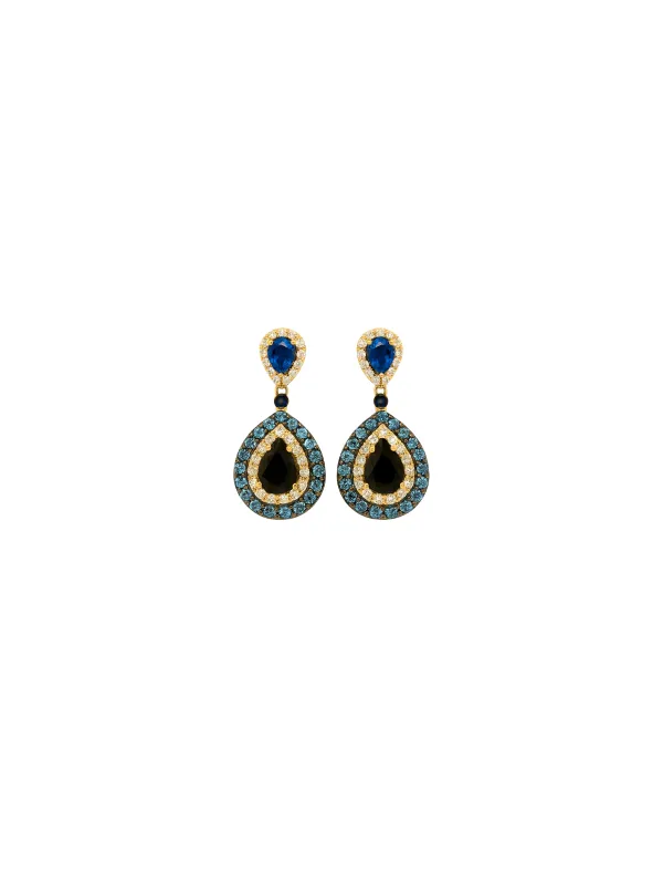 3.03ct Diamond Sapphire 14K Gold Drop Earrings sold by Wish Fine Jewelry