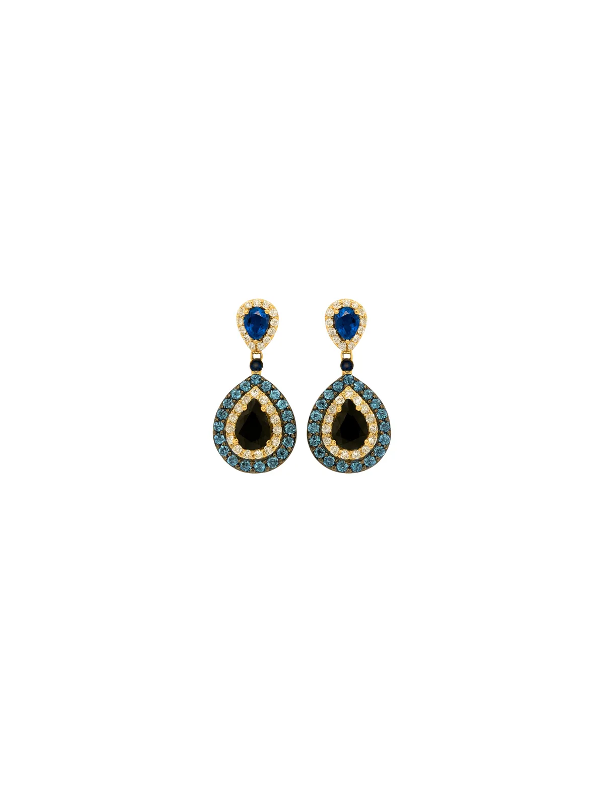 3.03ct Diamond Sapphire 14K Gold Drop Earrings sold by Wish Fine Jewelry