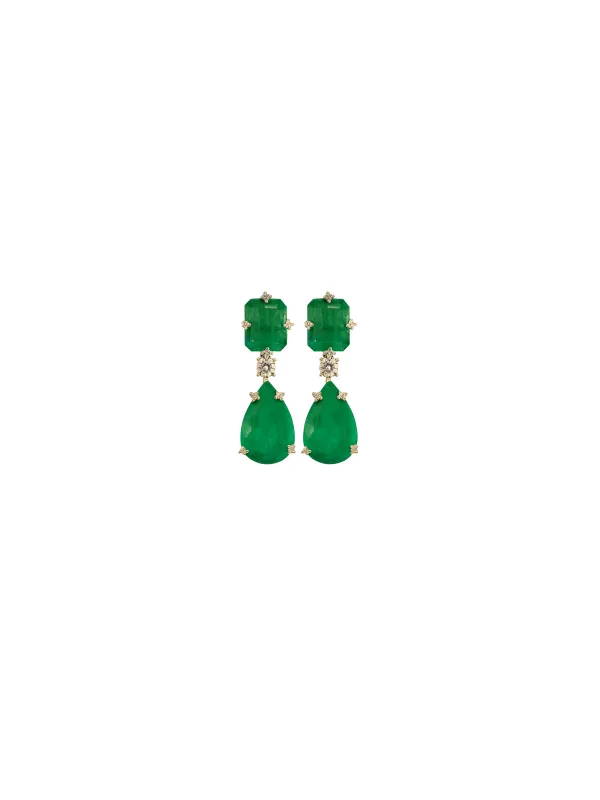 10.13ct Diamond Emerald 18K Gold Drop Earrings sold by Wish Fine Jewelry