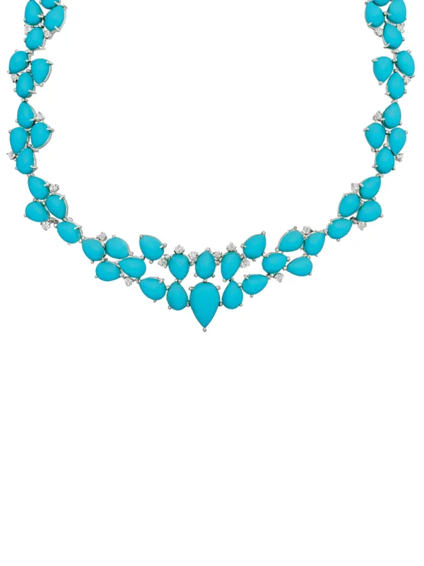 65.28ct Turquoise Diamond 14K Gold Statement Necklace sold by Wish Fine Jewelry
