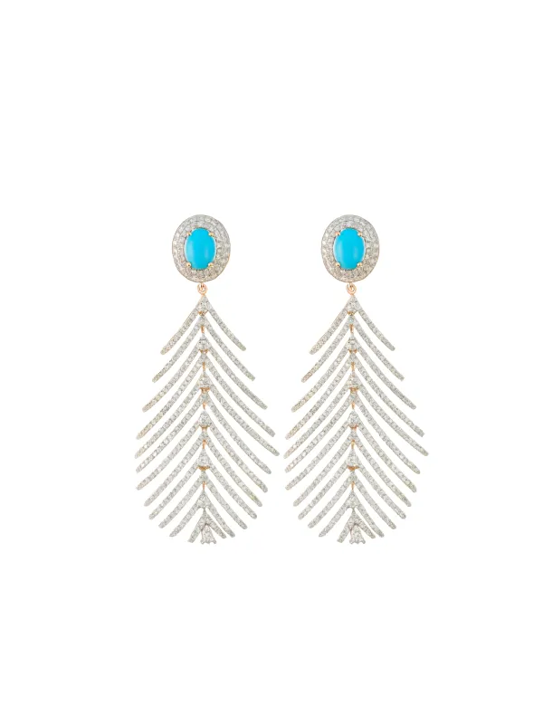 5.26ct Diamond Turquoise 18K Gold Feather Earrings sold by Wish Fine Jewelry