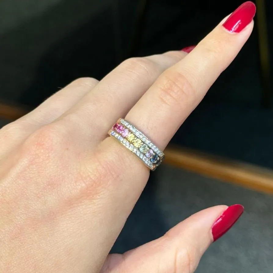 1.30ct Diamond Multi Sapphire 14K Gold Ring sold by Wish Fine Jewelry product image thumbnail 2