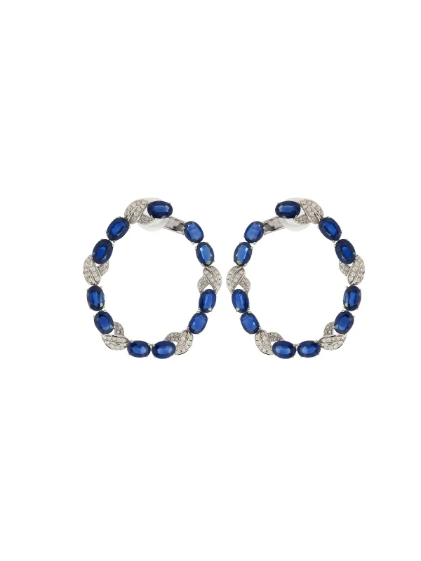 18.74ct Diamond Sapphire 18K Gold Circle Earrings sold by Wish Fine Jewelry