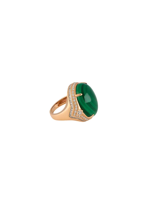 1.00ct Diamond Malachite 18K Gold Cocktail Ring sold by Wish Fine Jewelry