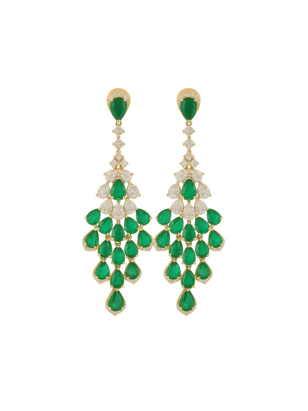 14.18ct Diamond Emerald 18K Gold Statement Earrings sold by Wish Fine Jewelry