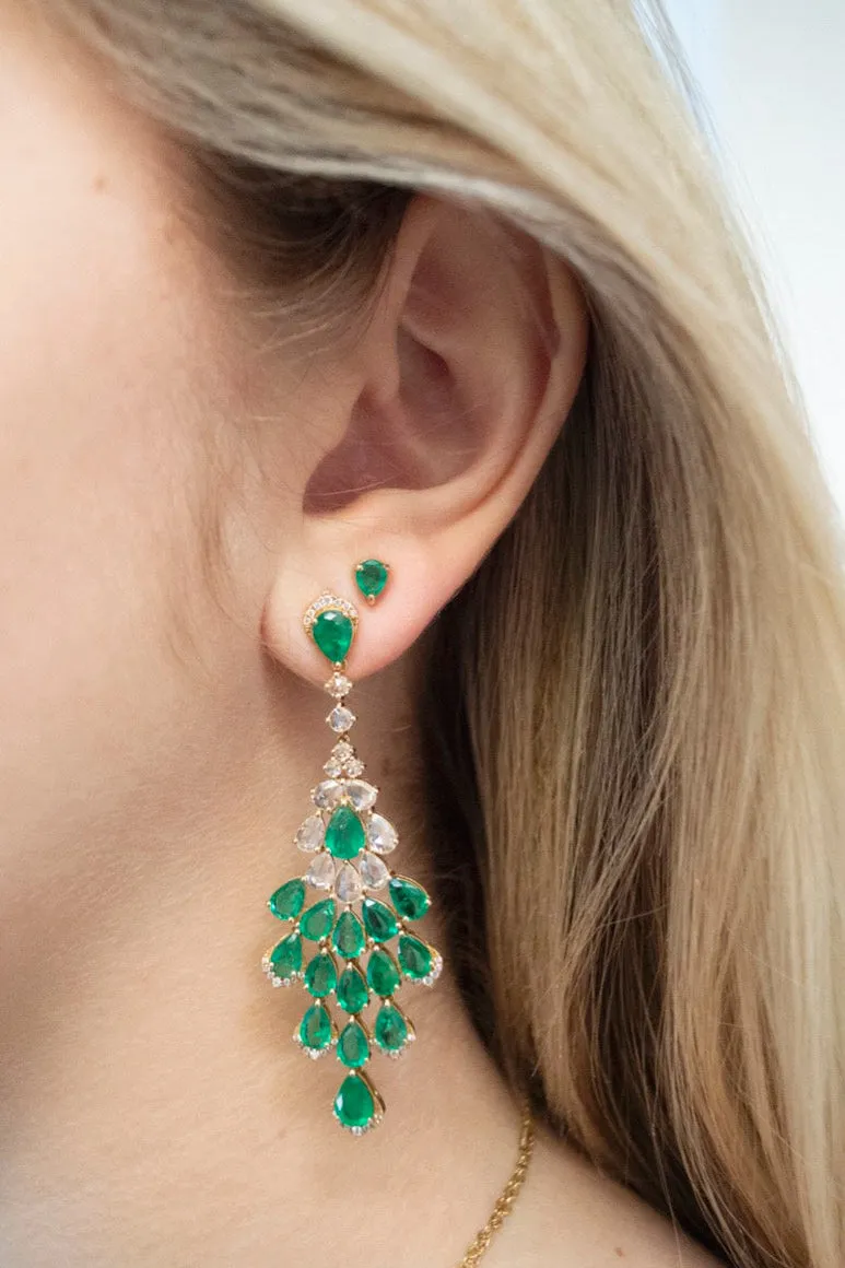 14.18ct Diamond Emerald 18K Gold Statement Earrings sold by Wish Fine Jewelry product image thumbnail 2