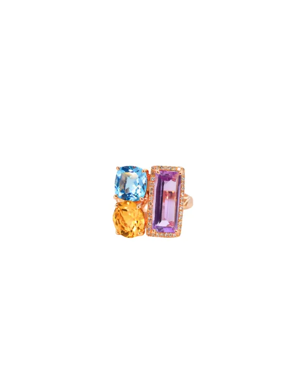 10.88ct Diamond Multi Gemstone 14K Gold Multi Shaped Cocktail Ring sold by Wish Fine Jewelry
