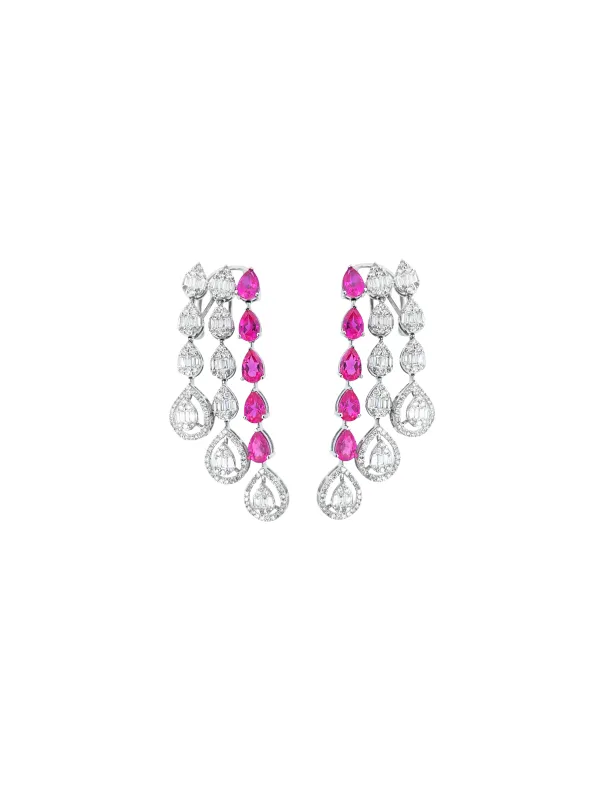 8.50ct Pink Sapphire Diamond 14K Gold Cascade Earrings sold by Wish Fine Jewelry