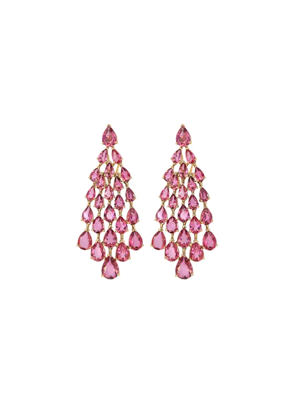 15.20ct Tourmaline 18K Gold Waterfall Dangle Drop Earrings made by Wish Fine Jewelry