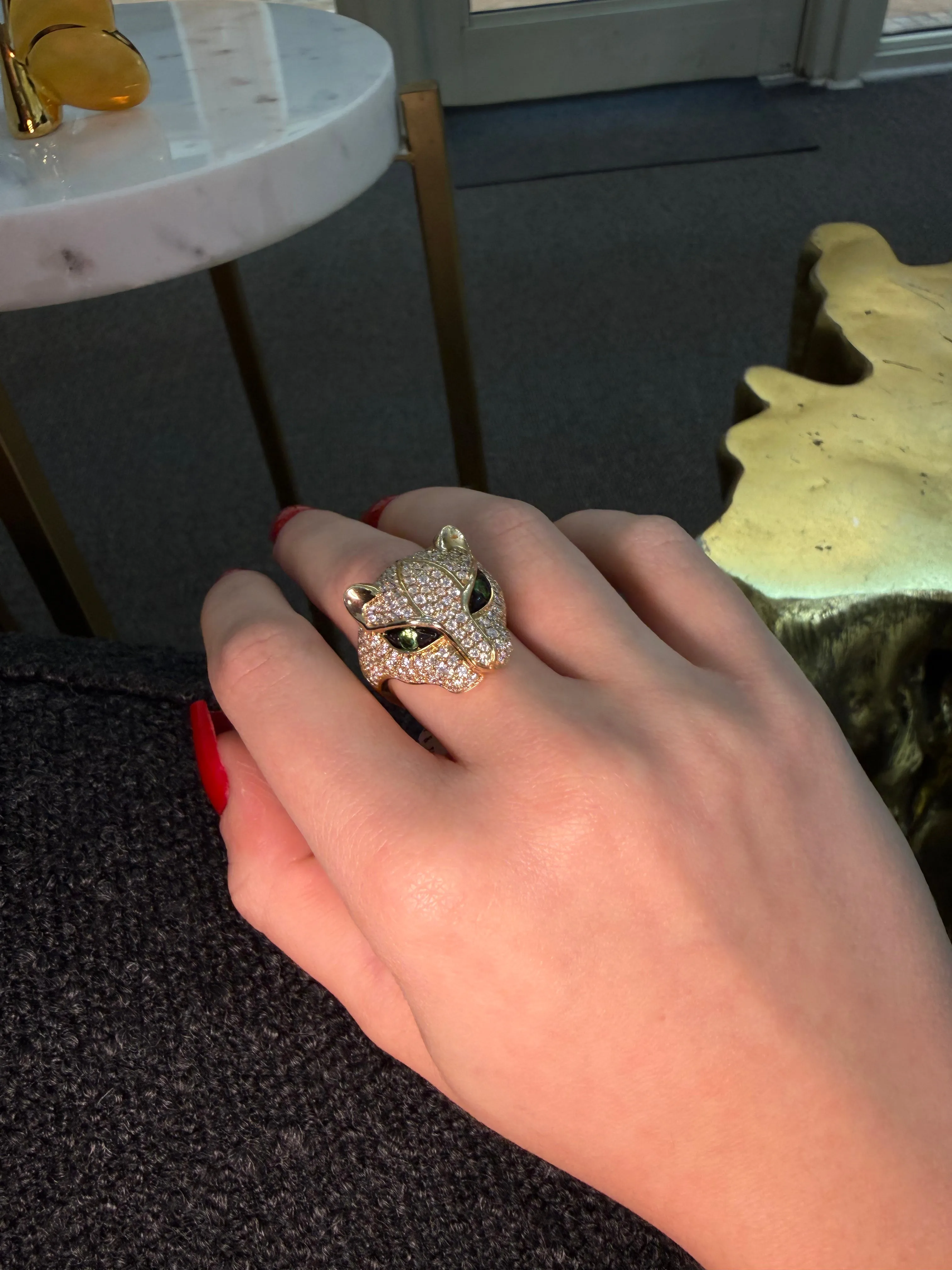 2.21ct Diamond Tsavorite 14K Gold Pave Panther Ring sold by Wish Fine Jewelry product image thumbnail 5