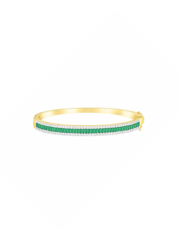 2.89ct Diamond Emerald 14K Gold Baguette Bangle Bracelet sold by Wish Fine Jewelry