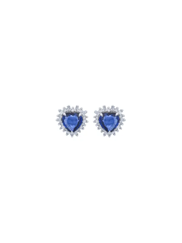 2.73ct Diamond Sapphire 18K Gold Halo Heart Stud Earrings made by Wish Fine Jewelry