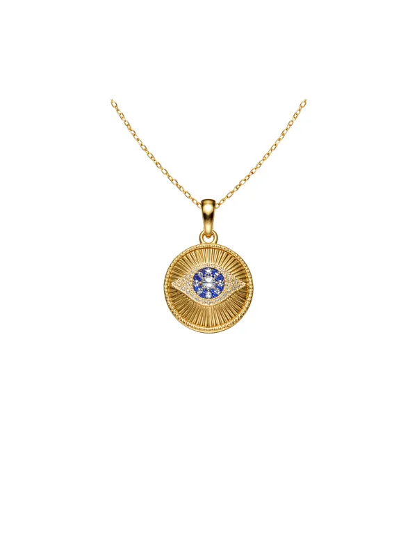0.39ct Diamond Sapphire 14K Gold Evil Eye Pendant sold by Wish Fine Jewelry