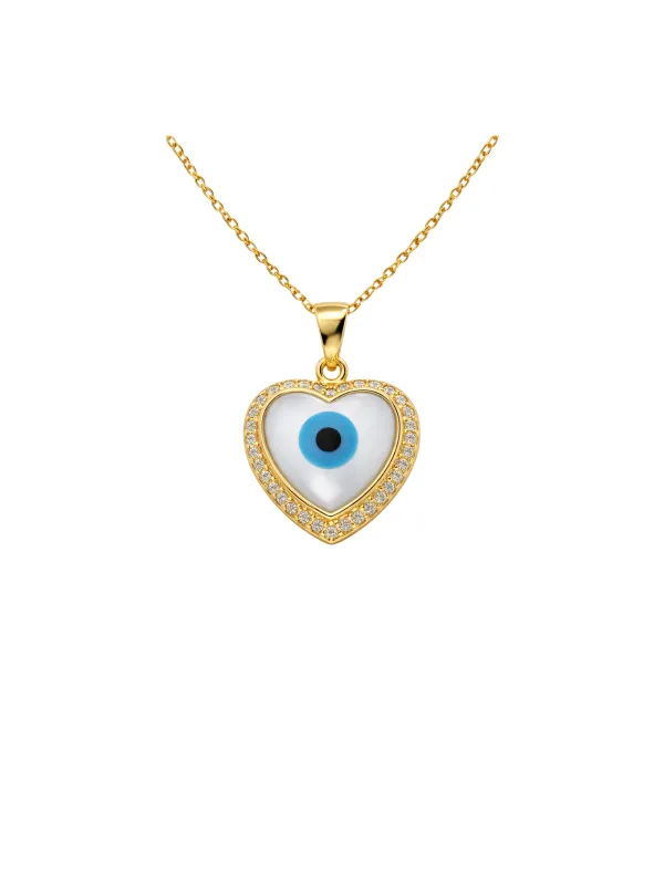 14K Gold Evil Eye Heart Pendant sold by Wish Fine Jewelry