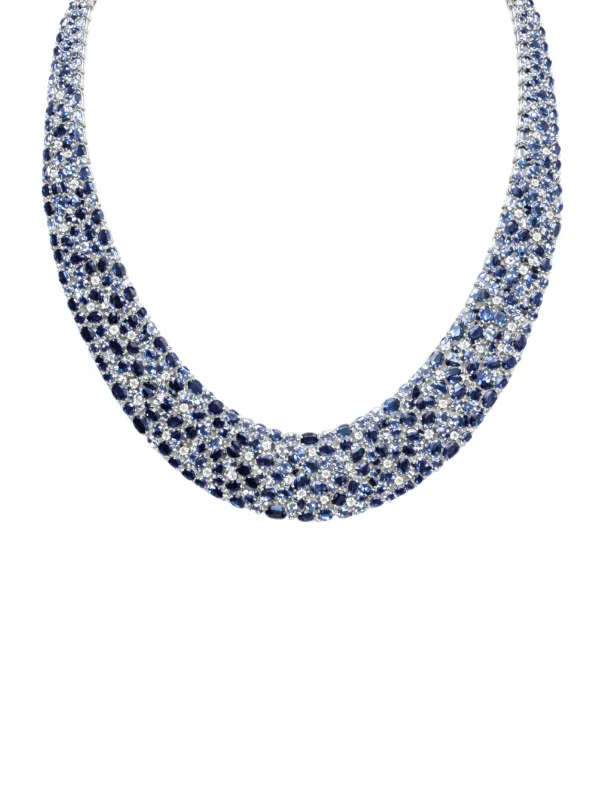 105.56ct Diamond Sapphire 18K Gold Statement Necklace sold by Wish Fine Jewelry