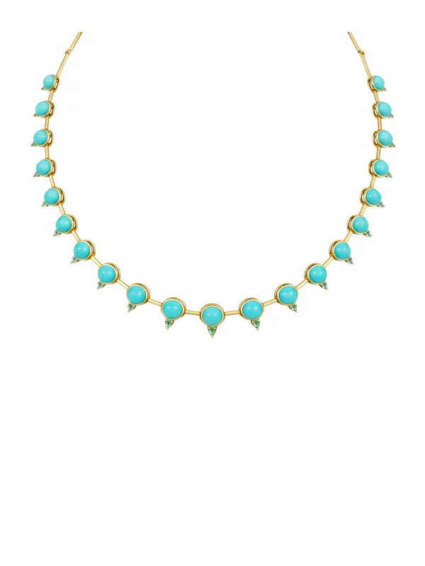 23.013ct Turquoise Emerald 18K Gold Link Necklace sold by Wish Fine Jewelry