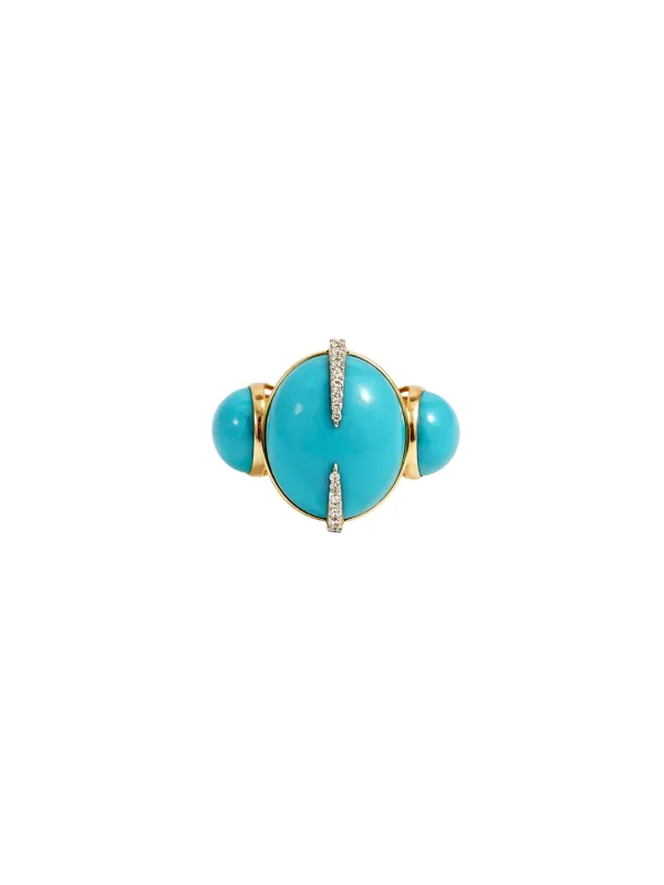 17.02ct Diamond Turquoise 18K Gold Cocktail Ring sold by Wish Fine Jewelry