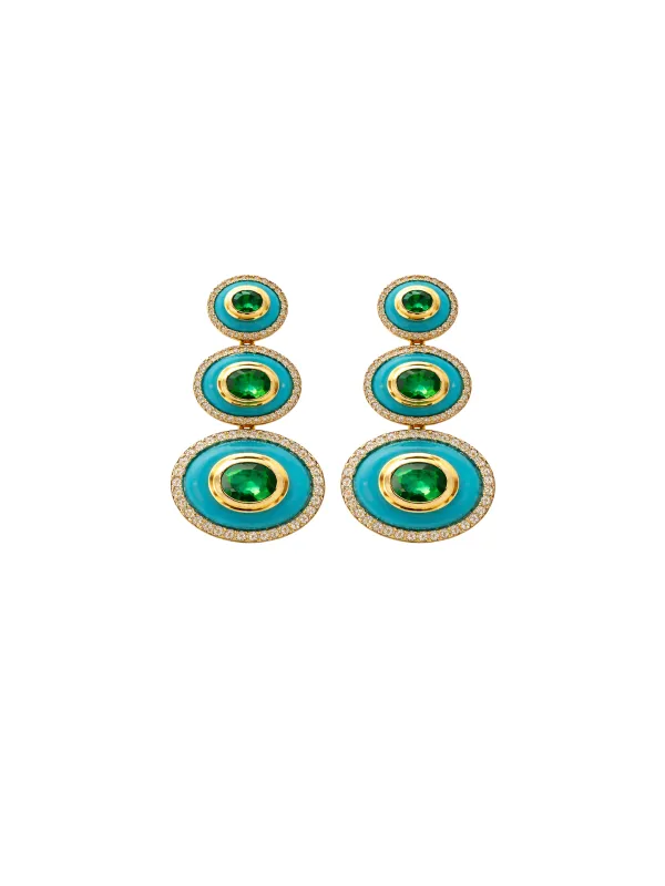 22.19ct Diamond Emerald Turquoise 18K Gold Drop Earrings sold by Wish Fine Jewelry