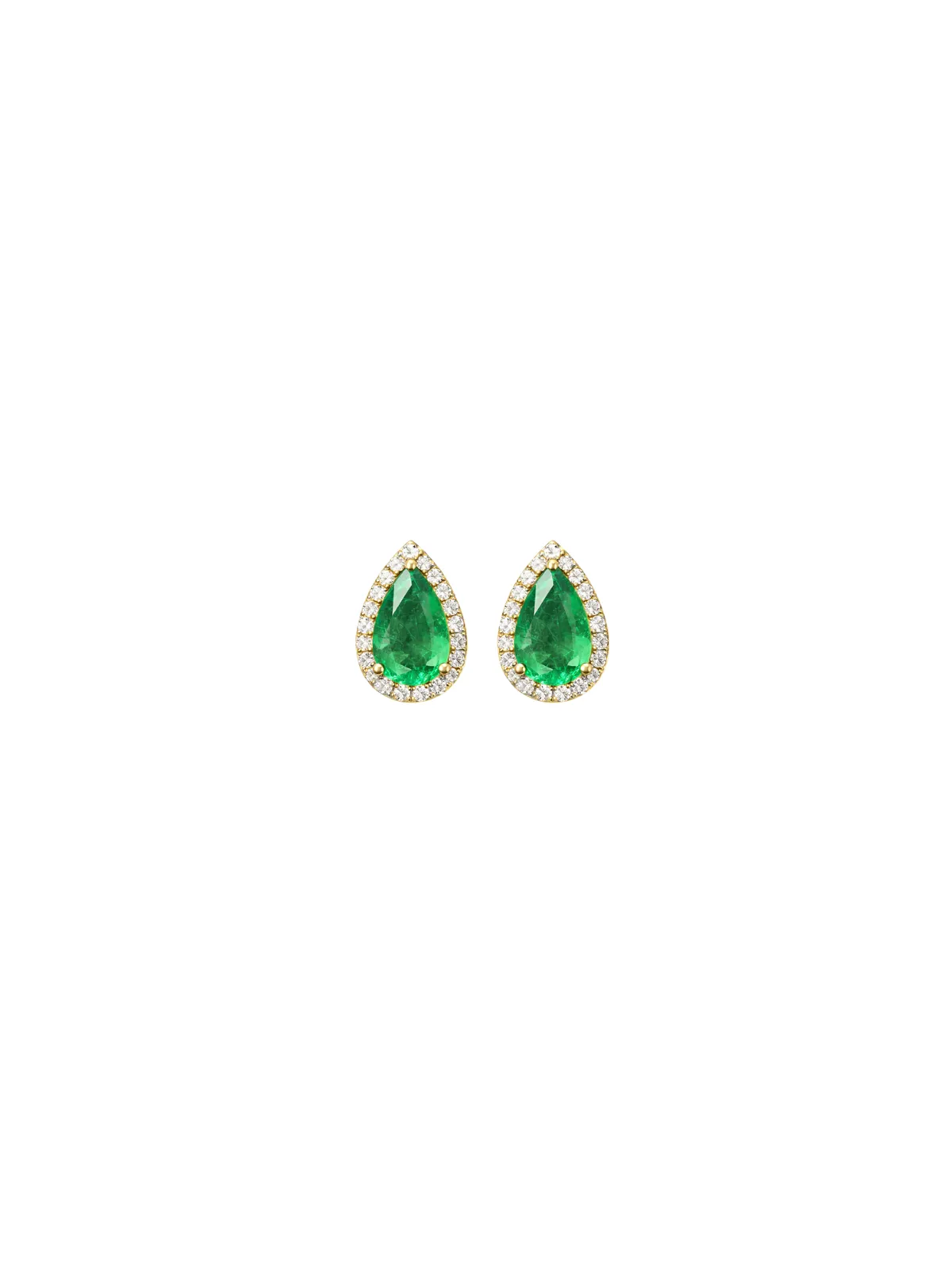 1.52ct Emerald Diamond 18K Gold Pear Halo Stud Earrings sold by Wish Fine Jewelry