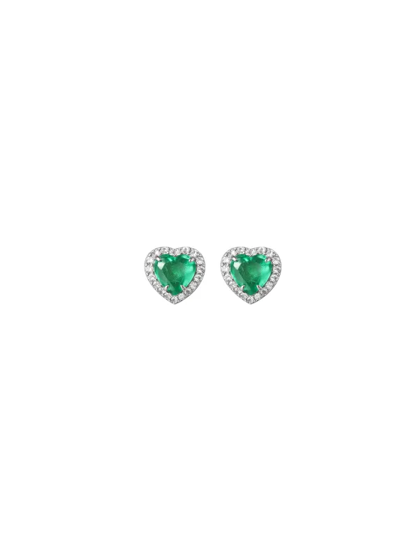1.52ct Diamond Emerald 18K Gold Heart Stud Earrings sold by Wish Fine Jewelry