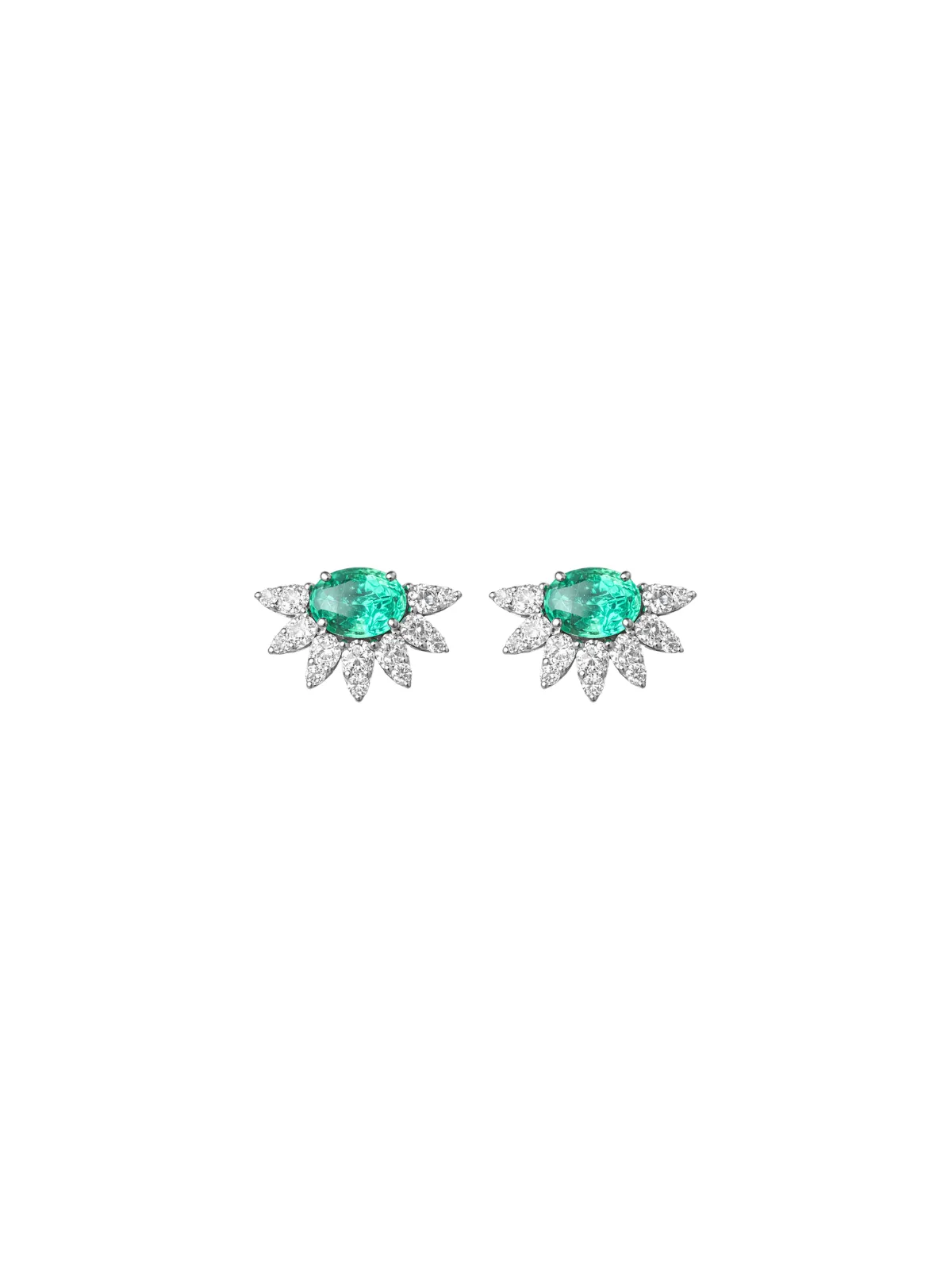 2.34ct Diamond Emerald 18K Gold Half Halo Stud Earrings sold by Wish Fine Jewelry