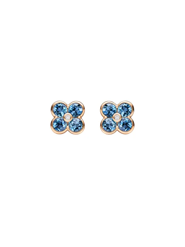2.72ct Blue Topaz Diamond 14K Gold Flower Earrings sold by Wish Fine Jewelry