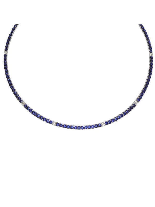 14.83ct Diamond Sapphire 14K Gold Tennis Necklace sold by Wish Fine Jewelry