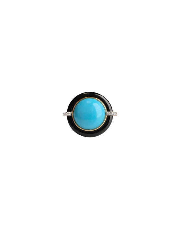 10.65ct Diamond Turquoise Black Onyx 18K Gold Cocktail Ring sold by Wish Fine Jewelry