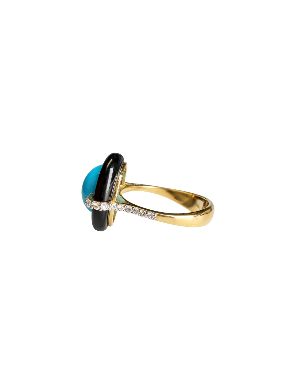10.65ct Diamond Turquoise Black Onyx 18K Gold Cocktail Ring sold by Wish Fine Jewelry product image thumbnail 3