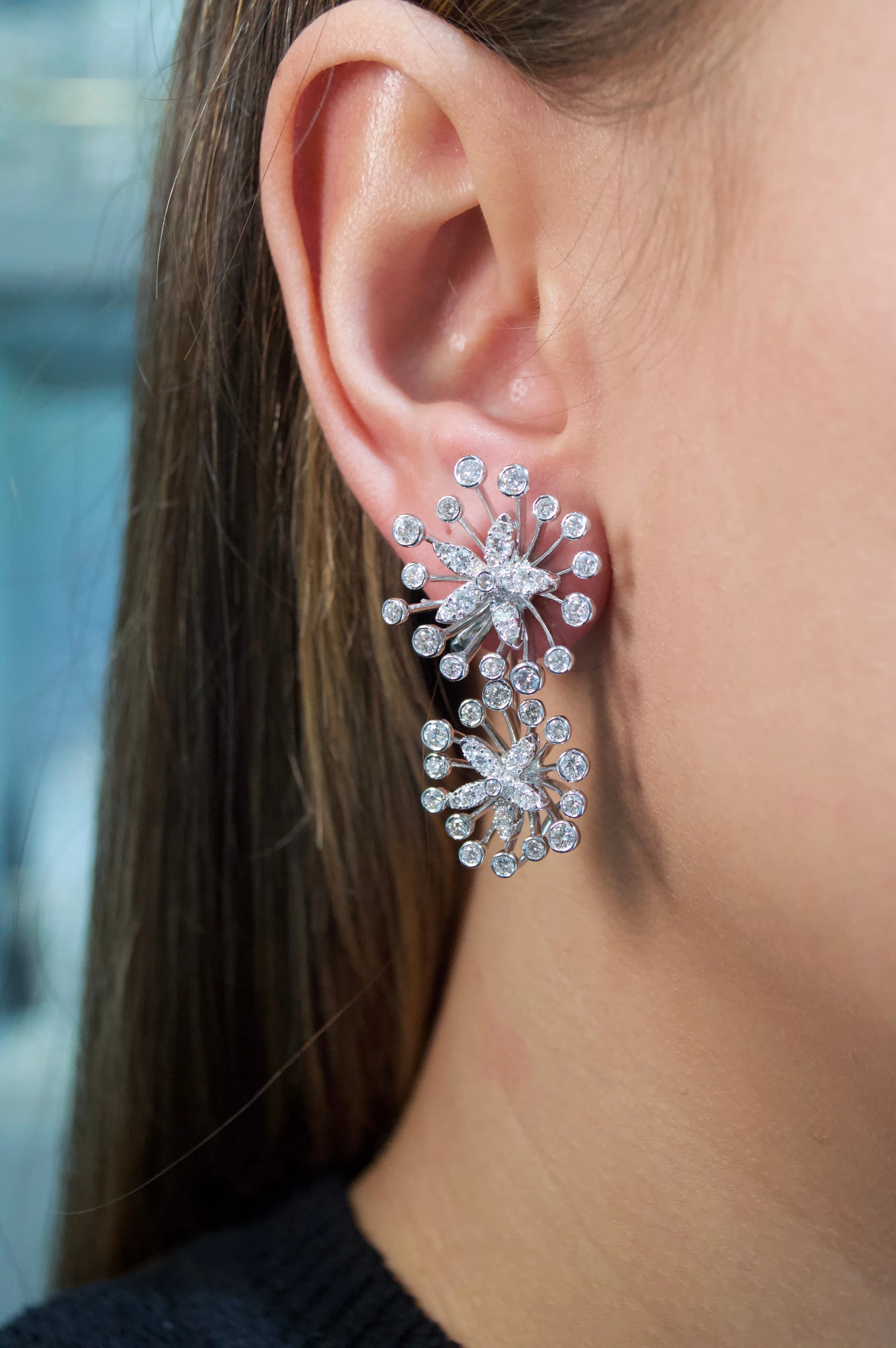 4.00ct Diamond 18K Gold Flower Clip On Earrings sold by Wish Fine Jewelry product image thumbnail 2