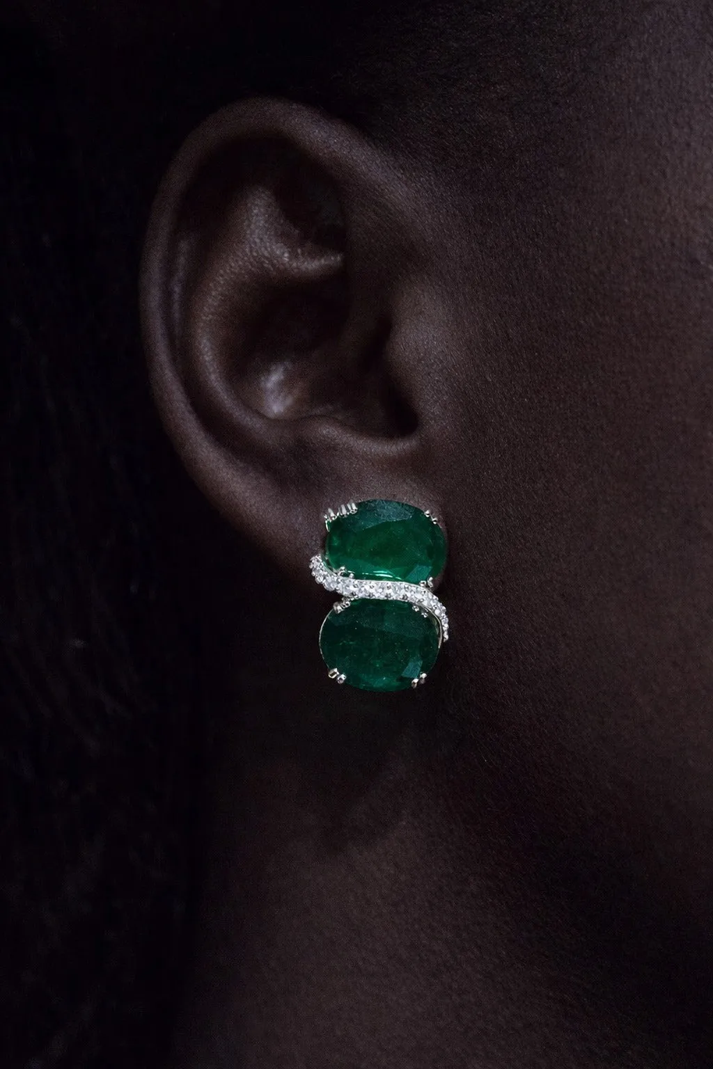 22.56ct Diamond Emerald 18K Gold Statement Earrings sold by Wish Fine Jewelry product image thumbnail 2