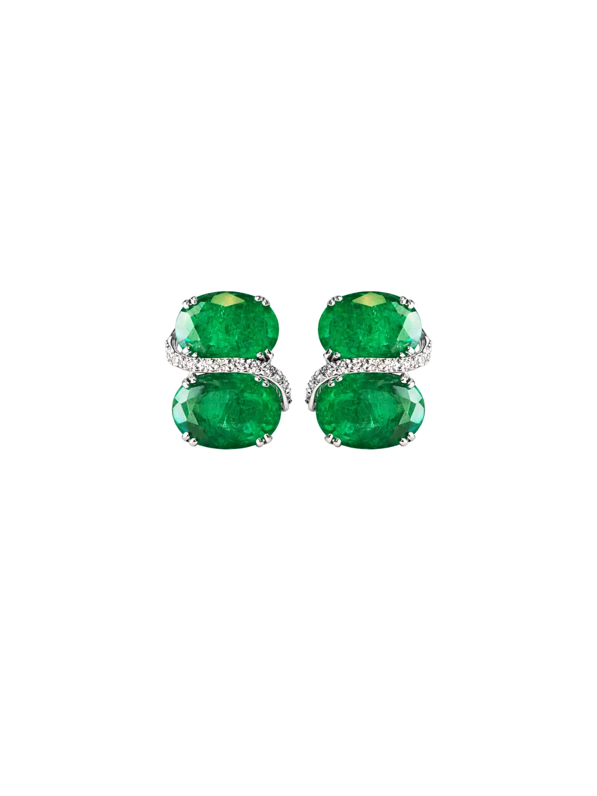 22.56ct Diamond Emerald 18K Gold Statement Earrings sold by Wish Fine Jewelry