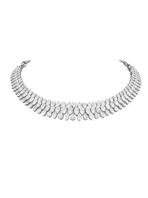 18.18ct Diamond 18K Gold Statement Three Row Choker Tennis Necklace sold by Wish Fine Jewelry