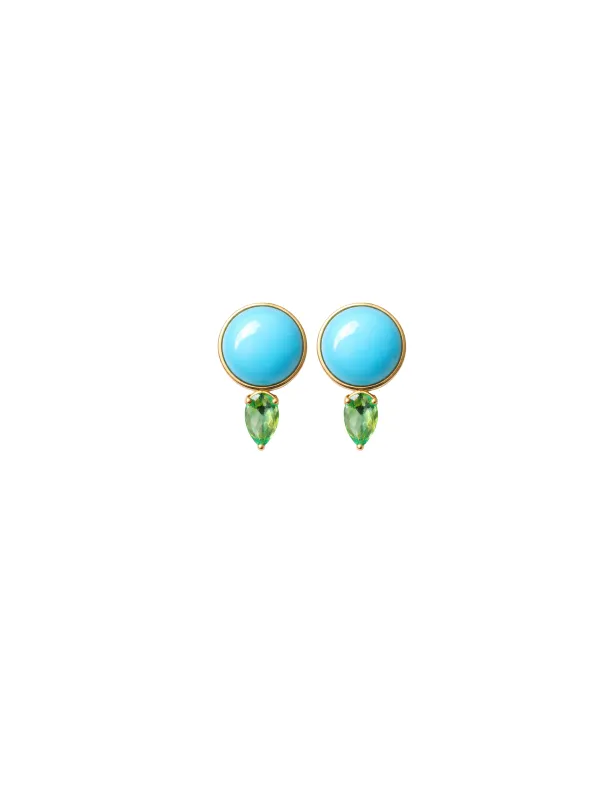7.41ct Emerald Turquoise 18K Gold Stud Earrings sold by Wish Fine Jewelry