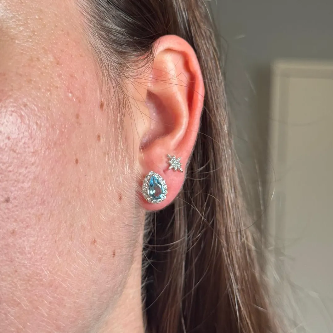 1.64ct Aquamarine Diamond Platinum Pear Halo Stud Earrings sold by Wish Fine Jewelry product image thumbnail 2