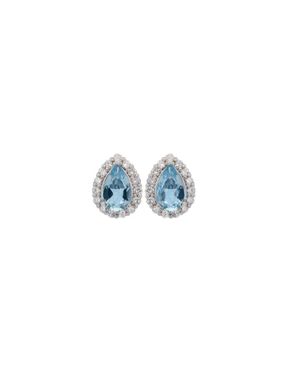 1.64ct Aquamarine Diamond Platinum Pear Halo Stud Earrings sold by Wish Fine Jewelry
