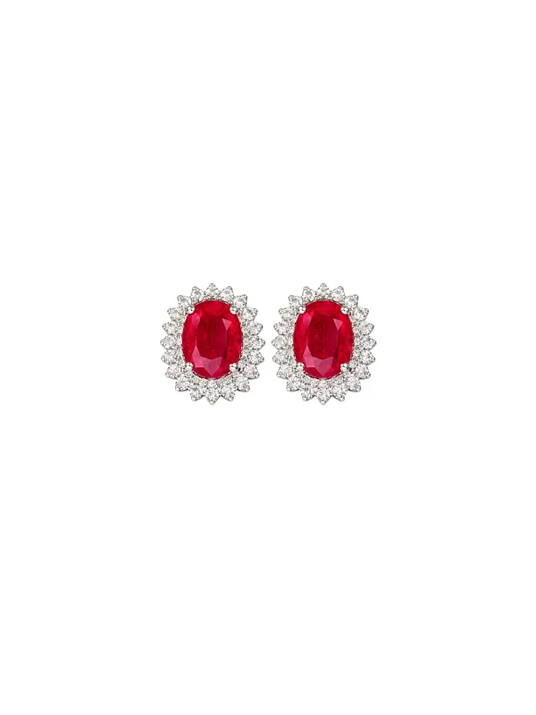 4.93ct Ruby Diamond 18K Gold Oval Halo Stud Earrings sold by Wish Fine Jewelry