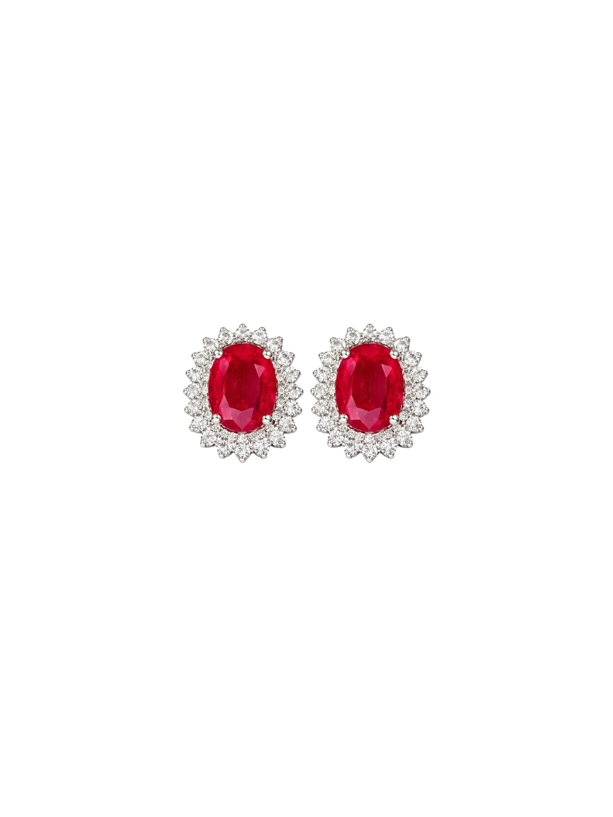 4.93ct Ruby Diamond 18K Gold Oval Halo Stud Earrings sold by Wish Fine Jewelry