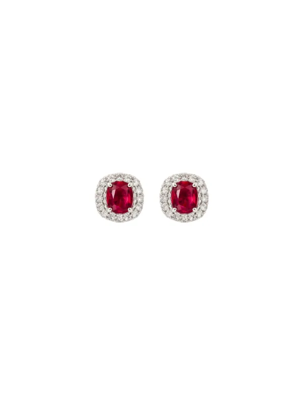 2.55ct Diamond Ruby Platinum Halo Stud Earrings sold by Wish Fine Jewelry