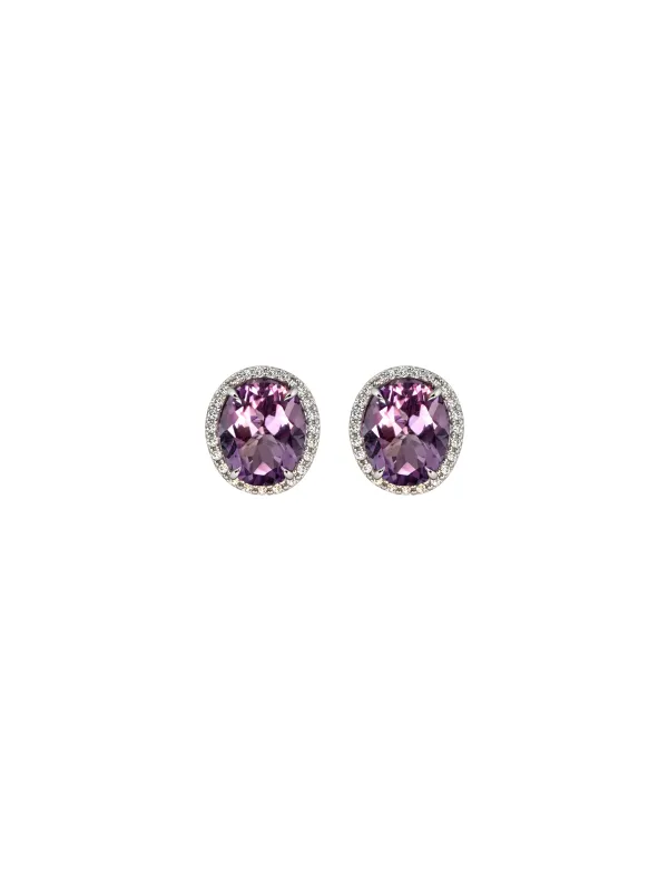 5.26ct Amethyst Diamond 18K Gold Halo Stud Earrings sold by Wish Fine Jewelry