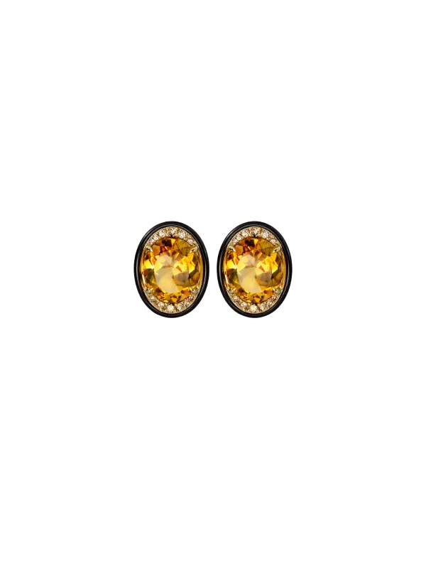 10.71ct Citrine Black Onyx Brown Diamonds 18K Gold Stud Earrings made by Wish Fine Jewelry
