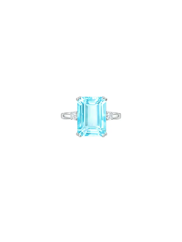 10.90ct Blue Topaz & Diamond 18K Gold Cocktail Ring made by Wish Fine Jewelry